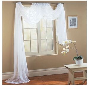 World market window scarf valance drape silver stenciled sheer very long!!